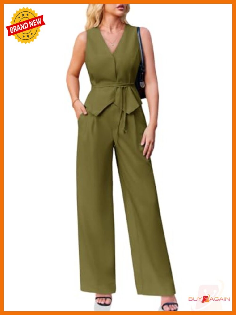 Sleeveless Tie Waist Vest & Wide Leg Pantsuit Set 2 Piece Blazer Set